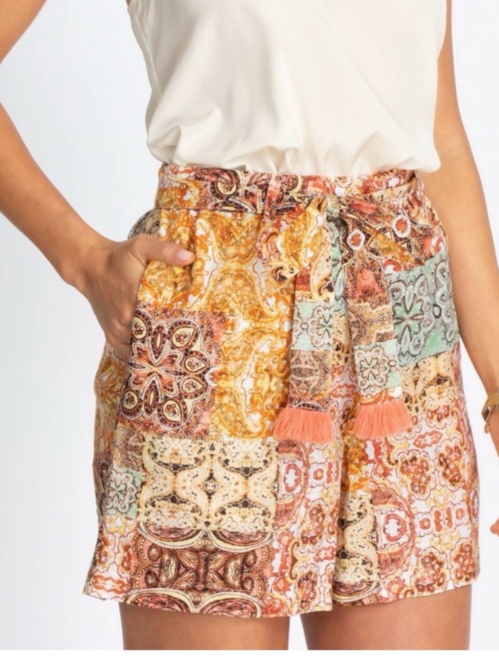 Johnny Was Astoria Patchwork
Linen Shorts